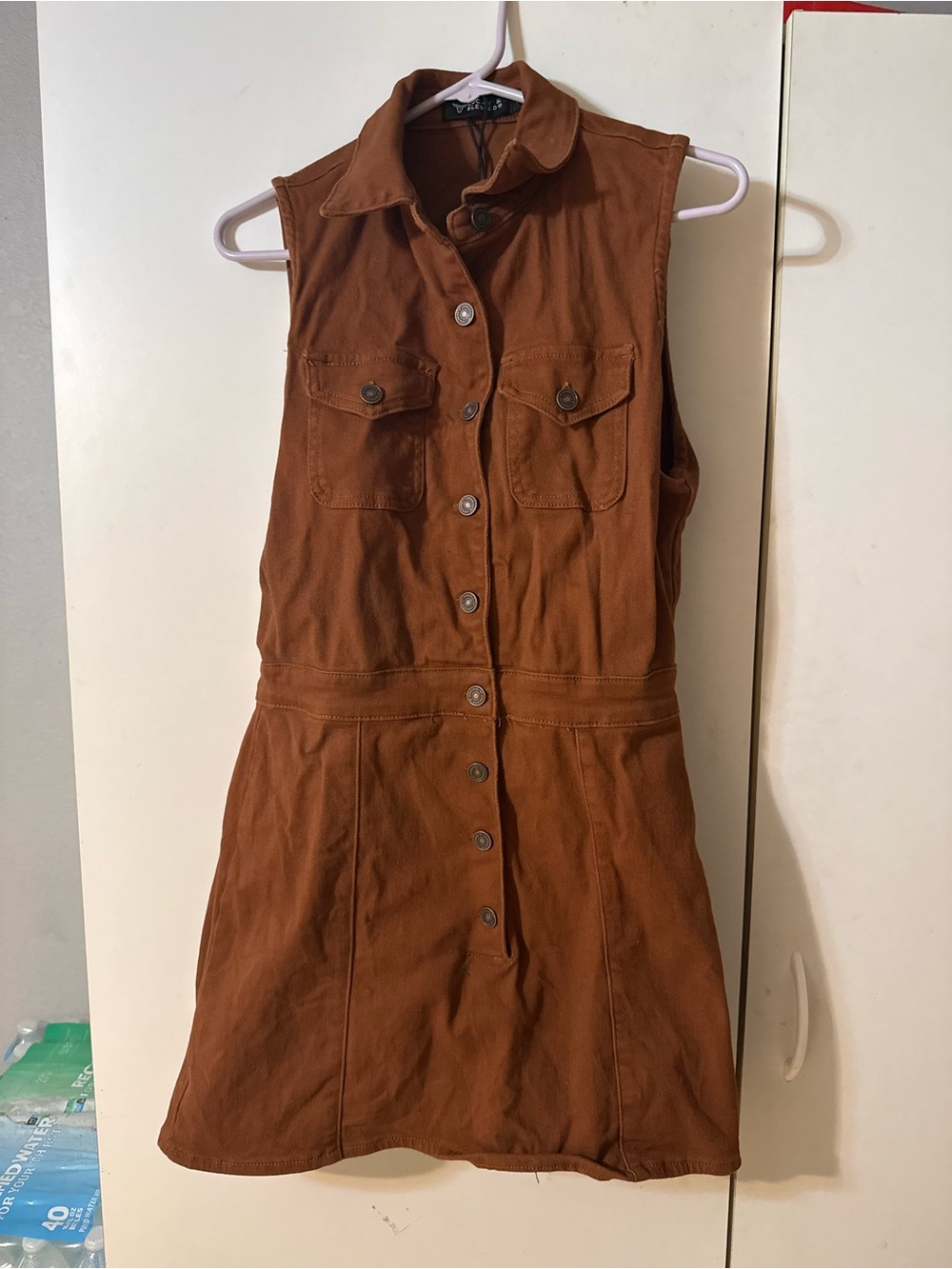 Sleeveless Button-Front Rust Brown Casual Dress